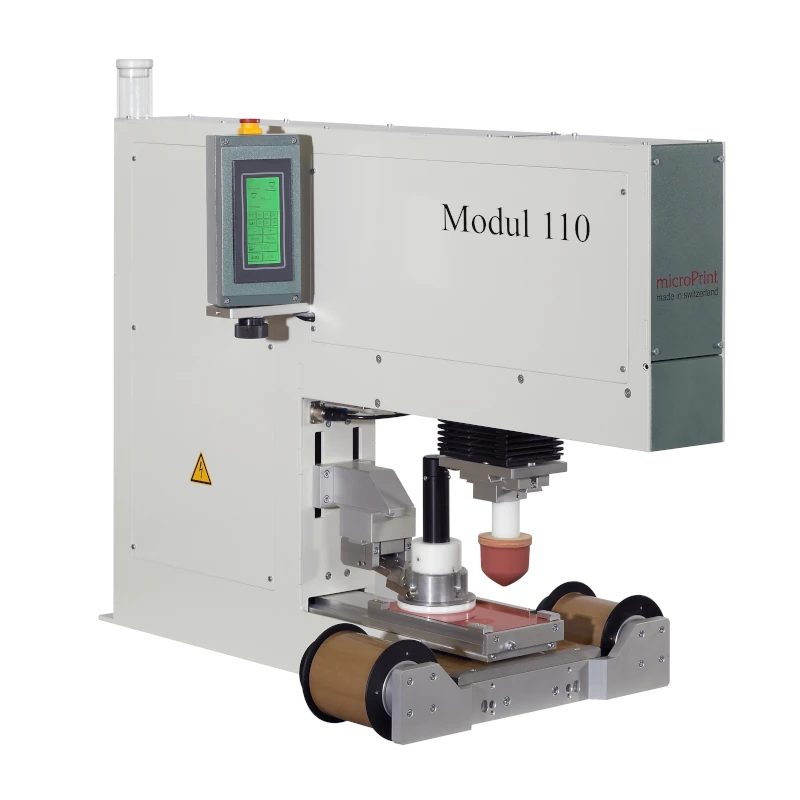 Kompakte, besonders schmale Tampondruckmaschine vom Typ Modul 110